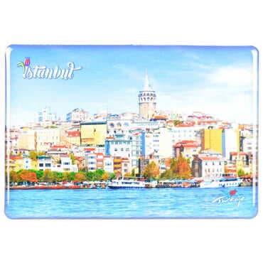 Istanbul Themed Epoxy Dome Rectangular Souvenir Fridge Magnet 95x65 mm - 19