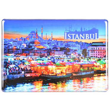 Istanbul Themed Epoxy Dome Rectangular Souvenir Fridge Magnet 95x65 mm - 21