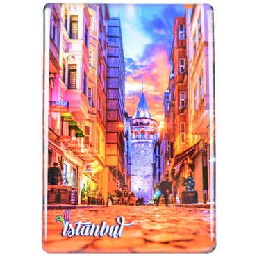 Istanbul Themed Epoxy Dome Rectangular Souvenir Fridge Magnet 95x65 mm - 20