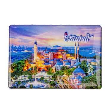 Istanbul Themed Epoxy Dome Rectangular Souvenir Fridge Magnet 95x65 mm - 5