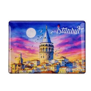Istanbul Themed Epoxy Dome Rectangular Souvenir Fridge Magnet 95x65 mm - 6