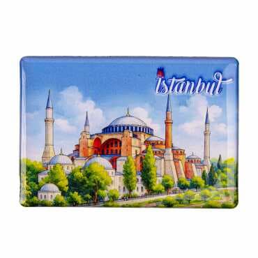 Istanbul Themed Epoxy Dome Rectangular Souvenir Fridge Magnet 95x65 mm - 11