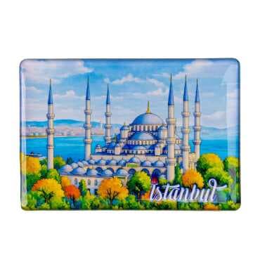 Istanbul Themed Epoxy Dome Rectangular Souvenir Fridge Magnet 95x65 mm - 12