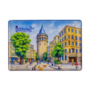 Istanbul Themed Epoxy Dome Rectangular Souvenir Fridge Magnet 95x65 mm - 13