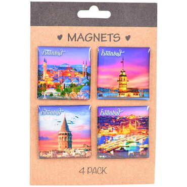 Toptan İstanbul Temalı Myros 4 Lü Kartonet Magnet Seti̇ 40*40 Mm - Myros