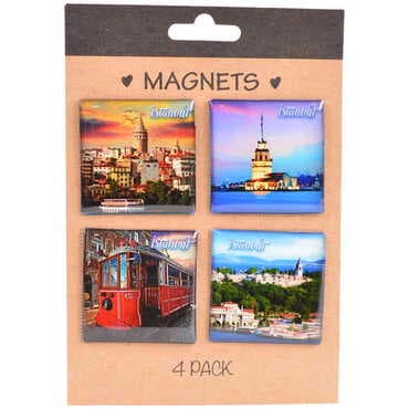 Istanbul Themed Epoxy Dome Souvenir Fridge Magnet Set of 4 pcs 40x40 mm each - 3