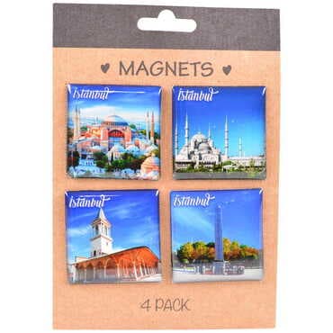 Istanbul Themed Epoxy Dome Souvenir Fridge Magnet Set of 4 pcs 40x40 mm each - 4