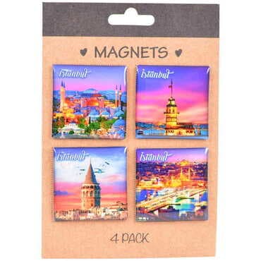 Istanbul Themed Epoxy Dome Souvenir Fridge Magnet Set of 4 pcs 40x40 mm each - 5