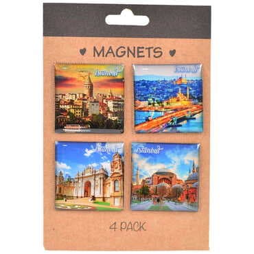 Istanbul Themed Epoxy Dome Souvenir Fridge Magnet Set of 4 pcs 40x40 mm each - 6