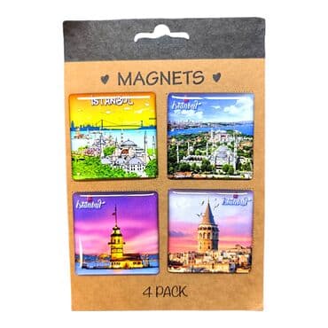 Istanbul Themed Epoxy Dome Souvenir Fridge Magnet Set of 4 pcs 40x40 mm each - 9