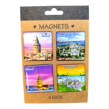 Istanbul Themed Epoxy Dome Souvenir Fridge Magnet Set of 4 pcs 40x40 mm each - 10