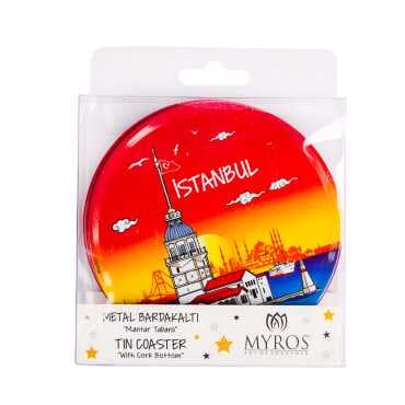İstanbul Themed Myros Set of 2 Metal Coasters 9 cm
