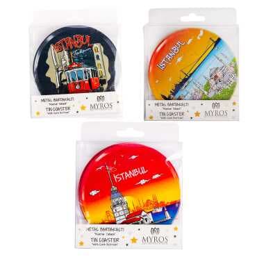 İstanbul Themed Myros Set of 2 Metal Coasters 9 cm - 2
