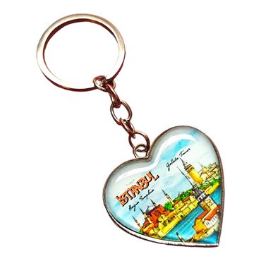 Istanbul Themed Metal Heart Keychain 40x90 mm - 2