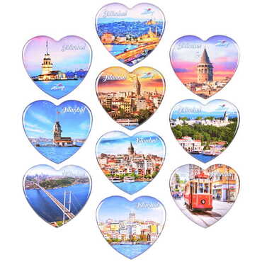 Istanbul Themed Epoxy Dome Heart Souvenir Fridge Magnet 65x60 mm - 2