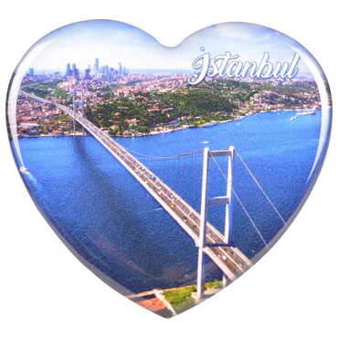 Istanbul Themed Epoxy Dome Heart Souvenir Fridge Magnet 65x60 mm - 31