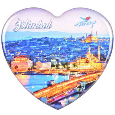 Istanbul Themed Epoxy Dome Heart Souvenir Fridge Magnet 65x60 mm - 30