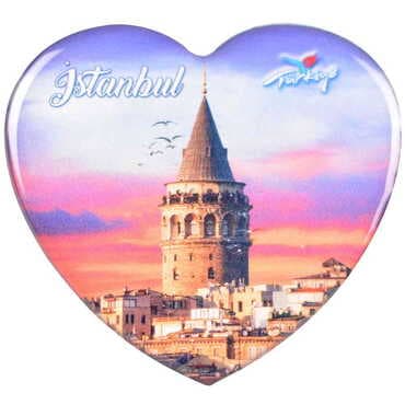 Istanbul Themed Epoxy Dome Heart Souvenir Fridge Magnet 65x60 mm - 29