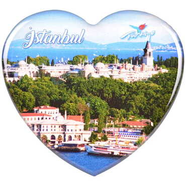 Istanbul Themed Epoxy Dome Heart Souvenir Fridge Magnet 65x60 mm - 28