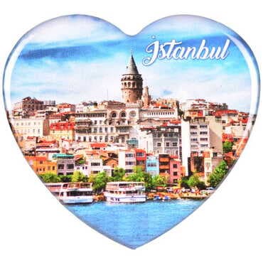 Istanbul Themed Epoxy Dome Heart Souvenir Fridge Magnet 65x60 mm - 26