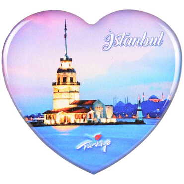Istanbul Themed Epoxy Dome Heart Souvenir Fridge Magnet 65x60 mm - 25