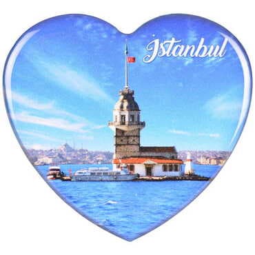 Istanbul Themed Epoxy Dome Heart Souvenir Fridge Magnet 65x60 mm - 24