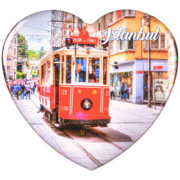 Istanbul Themed Epoxy Dome Heart Souvenir Fridge Magnet 65x60 mm - 23