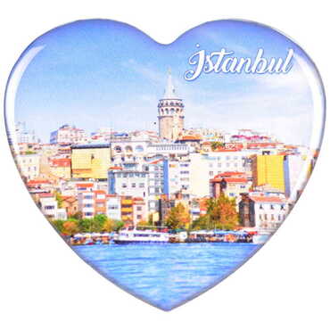 Istanbul Themed Epoxy Dome Heart Souvenir Fridge Magnet 65x60 mm - 22