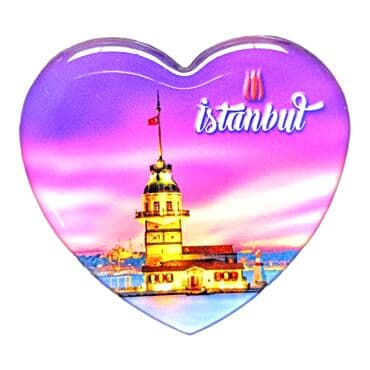 Istanbul Themed Epoxy Dome Heart Souvenir Fridge Magnet 65x60 mm - 21