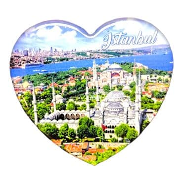 Istanbul Themed Epoxy Dome Heart Souvenir Fridge Magnet 65x60 mm - 19