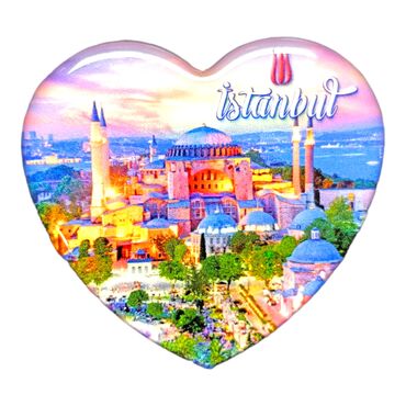 Istanbul Themed Epoxy Dome Heart Souvenir Fridge Magnet 65x60 mm - 20