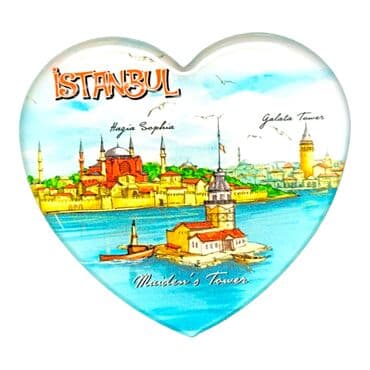 Istanbul Themed Epoxy Dome Heart Souvenir Fridge Magnet 65x60 mm - 18
