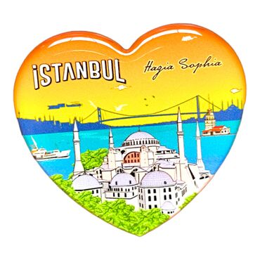 Istanbul Themed Epoxy Dome Heart Souvenir Fridge Magnet 65x60 mm - 17