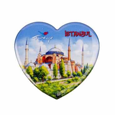 Istanbul Themed Epoxy Dome Heart Souvenir Fridge Magnet 65x60 mm - 8