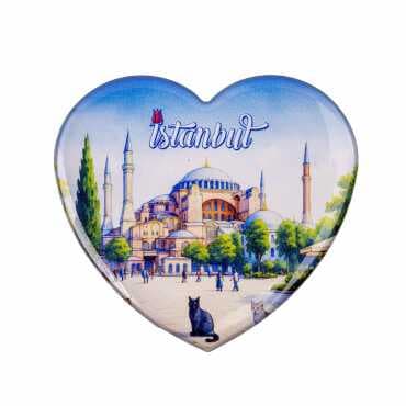 Istanbul Themed Epoxy Dome Heart Souvenir Fridge Magnet 65x60 mm - 7