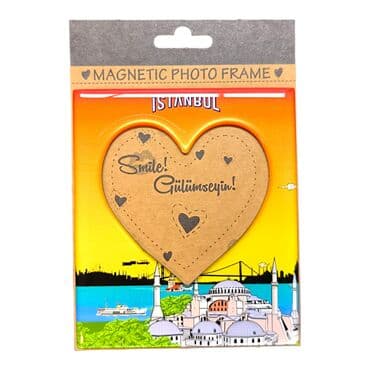 Istanbul Themed Epoxy Dome Souvenir Magnetic Heart Shaped Photo Frame 95x110 mm - 2