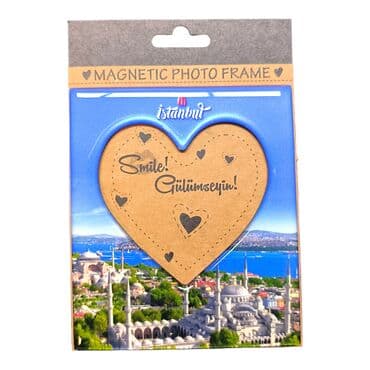 Istanbul Themed Epoxy Dome Souvenir Magnetic Heart Shaped Photo Frame 95x110 mm - 3