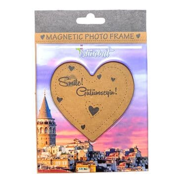 Istanbul Themed Epoxy Dome Souvenir Magnetic Heart Shaped Photo Frame 95x110 mm - 4