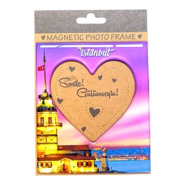 Istanbul Themed Epoxy Dome Souvenir Magnetic Heart Shaped Photo Frame 95x110 mm - 5