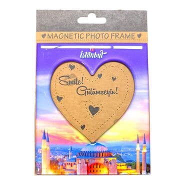 Istanbul Themed Epoxy Dome Souvenir Magnetic Heart Shaped Photo Frame 95x110 mm - 6