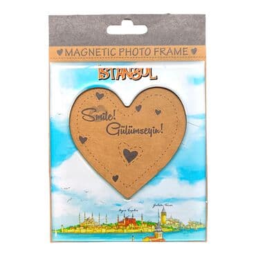 Istanbul Themed Epoxy Dome Souvenir Magnetic Heart Shaped Photo Frame 95x110 mm - 7