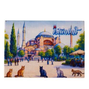 Istanbul Themed Wooden Canvas Fridge Magnet 50x70 mm