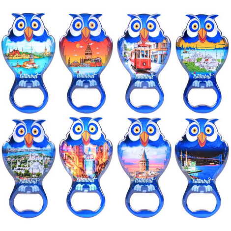 Toptan İstanbul Temalı Myros Metal Baykuş Açacak Magnet 88x47 mm - 3
