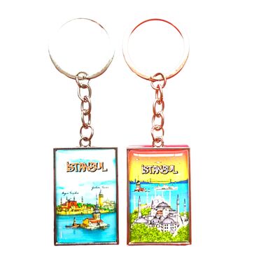 Istanbul Themed Metal Rectangle Double Sided Keychain 30x100 mm - 5