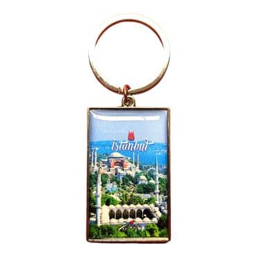 Istanbul Themed Metal Big Rectangle Keychain 32x88 mm