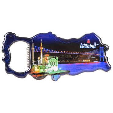 Istanbul Themed Map Shaped Metal Magnetic Bottle Opener 100x45 mm - 3