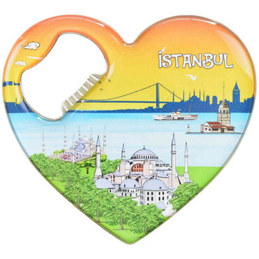 Toptan İstanbul Temalı Myros Metal Kalp Açacak Magnet 85x76 mm - Thumbnail