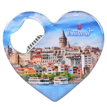 Istanbul Themed Heart Shaped Metal Magnetic Bottle Opener 85x76 mm - 4