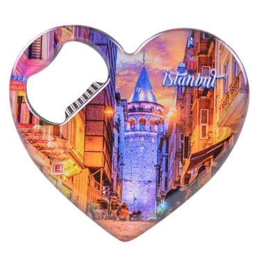 Istanbul Themed Heart Shaped Metal Magnetic Bottle Opener 85x76 mm - 5