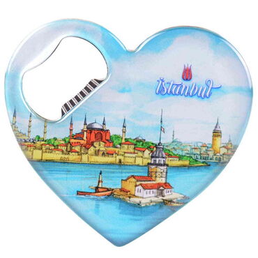 Istanbul Themed Heart Shaped Metal Magnetic Bottle Opener 85x76 mm - 6